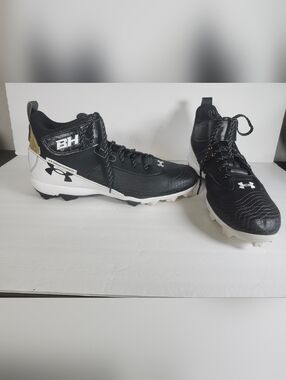 Under Armour Black WHT Gold Harper 7 Molded Baseball Cleats Athletic Shoes S 14M